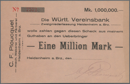 Deutschland - Notgeld - Württemberg: Heidenheim, C. F. Plouquet, 100 Tsd., 1 Mio. Mark, Schecks Auf - [11] Local Banknote Issues