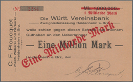 Deutschland - Notgeld - Württemberg: Heidenheim, C. F. Plouquet, 1 Mrd. Mark, Überdruck Auf 1 Mio. M - [11] Local Banknote Issues