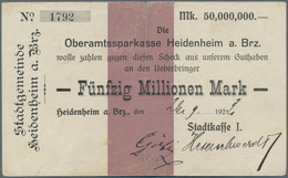 Deutschland - Notgeld - Württemberg: Heidenheim, Stadtkasse, 50 Mio. Mark, 26.9.1923, Datum Handschr - [11] Emisiones Locales