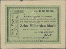 Deutschland - Notgeld - Württemberg: Mergelstetten, Gebr. Zoeppritz, 10 Mrd. Mark, 2.11.1923, Von Gr - [11] Emisiones Locales