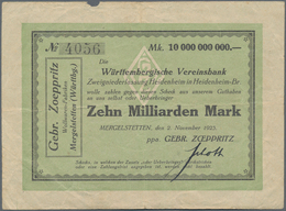 Deutschland - Notgeld - Württemberg: Mergelstetten, Gebr. Zoeppritz, 10 Mrd. Mark, 2.11.1923, Von Gr - Lokale Ausgaben