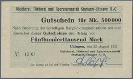 Deutschland - Notgeld - Württemberg: Uhingen, Bleicherei, Färberei Und Appreturanstalt Stuttgart - U - [11] Local Banknote Issues