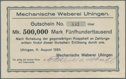 Deutschland - Notgeld - Württemberg: Uhingen, Mechanische Weberei, 500 Tsd. Mark, 11.8.1923, Erh. II - Lokale Ausgaben