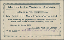 Deutschland - Notgeld - Württemberg: Uhingen, Mechanische Weberei, 500 Tsd. Mark, 11.8.1923, Erh. II - [11] Emisiones Locales