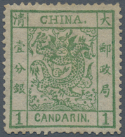 China: 1878, Large Dragon Thin Paper 1 Ca. Light Green, Cliché 12, Unused Mounted Mint (Michel Cat. - Other & Unclassified
