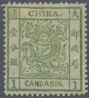 China: 1878, Large Dragon Thin Paper 1 Ca. Yellow Green, Deep Impression, Cliché 20, Unused Mounted - Autres & Non Classés