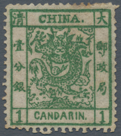 China: 1878, Large Dragon Thin Paper 1 Ca. Deep Green, Cliché 14, Unused Mounted Mint (Michel Cat. 5 - Autres & Non Classés