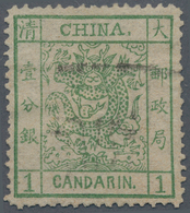 China: 1878, Large Dragon Thin Paper 1 Ca. Light Green, Used (Michel Cat. 420.-). - Andere & Zonder Classificatie