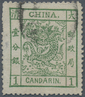 China: 1878, Large Dragon Thin Paper, 1 C. Yellow Green, Deep Impression, Canc. Black Seal (Michel C - Sonstige & Ohne Zuordnung