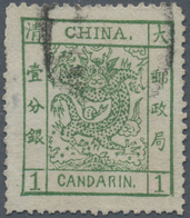 China: 1878, Large Dragon Thin Paper, 1 C. Yellow Green, Deep Impression, Canc. Black Seal (Michel C - Andere & Zonder Classificatie