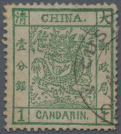 China: 1878, Large Dragon Thin Paper, 1 C. Green, Deep Impression, Canc. Customs Dater Of C.. (Miche - Sonstige & Ohne Zuordnung