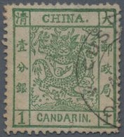 China: 1878, Large Dragon Thin Paper, 1 C. Green, Deep Impression, Canc. Customs Dater Of C.. (Miche - Autres & Non Classés