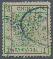 China: 1878, Large Dragon Thin Paper 1 Ca. Deep Green, Cliché 2, Fine Clear Impression, Used Blue Se - Andere & Zonder Classificatie