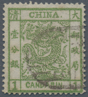 China: 1878, Large Dragon Thin Paper, 1 C. Yellow Green, Deep Impressio, Broken Frame Right Of "tsin - Other & Unclassified