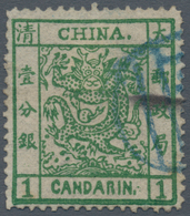 China: 1878, Large Dragon Thin Paper 1 Ca. Deep Green, Cliché 7, Deep Impression, Used Blue Seal (Mi - Other & Unclassified