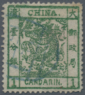 China: 1878, Large Dragon Thin Paper, 1 C. Deep Green, Overinked, Split Top Frame Line (Chan 1h), Pr - Other & Unclassified