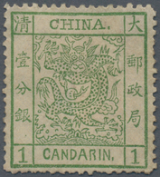 China: 1883, Large Dragon Thick Paper, 1 C. Light Green, Unused Mounted Mint, Small Thin On Reverse - Other & Unclassified