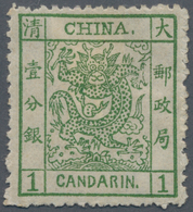 China: 1885, Large Dragon Thick Paper Rough Perf., 1 Ca. Green, Unused Mounted Mint (Michel Cat. 600 - Other & Unclassified
