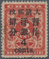 China: 1897, Red Revenue, Large 4 Cents On 3 C., Canc. Bisected Bilingual Dater "(SH)ANGHAI" (Michel - Sonstige & Ohne Zuordnung