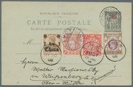 China: 1906, 5-country Card Used From Amoy: French Offices Stationer 10 C. With Coiling Dragon 2 C., - Sonstige & Ohne Zuordnung