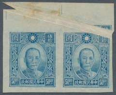 China: 1943, SYS $5, A Horizontal Top Margin Pair With Paper Fold, Unused No Gum As Issued. - Sonstige & Ohne Zuordnung