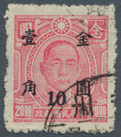 China: 1948, Gold Yuan, Surcharges, 10 C./$20 Pale Rose-red SYS Series 9, Used. Sold Only In Foochow - Sonstige & Ohne Zuordnung