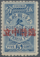 China - Portomarken: 1912, 5 C. Blue Ovpt. "provisional Neutrality", Unused Mounted Mint, Pencil Sig - Strafport