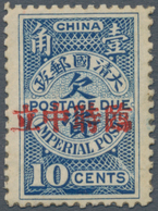 China - Portomarken: 1912, 10 C. Blue Ovpt. "provisional Neutrality", Unused Mounted Mint, Pencil Si - Timbres-taxe