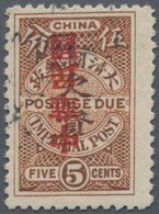 China - Portomarken: 1912, 5 C. Brown Red Ovpt. "China Republic", Ovpt. Inverted, Used With Large Pa - Timbres-taxe