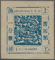 China - Shanghai: 1865, Large Dragon, Non-seriffed, 1 Cand. Dull Blue On Thin Wove Paper, Liv. 10a P - Other & Unclassified