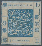 China - Shanghai: 1865, Non-seriffed Numeral, 1 Cand. Blue On Wove Paper, Livingstone 10 Printing 29 - Other & Unclassified