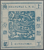 China - Shanghai: 1866, Large Dragon Non-seriffed, 1 Ca. Indigo On Thin Wove Paper, All Sides Full T - Autres & Non Classés