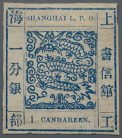 China - Shanghai: 1865, Large Dragon, "Candareen" In The Singular, Non-seriffed, 1 Cand. Blue On Lai - Andere & Zonder Classificatie