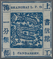 China - Shanghai: 1865, Large Dragon "Candareen" In The Singular, Non-seriff Digits, 1 Ca. Blue On L - Sonstige & Ohne Zuordnung