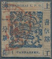 China - Shanghai: 1865, Large Dragon "Candareen" In The Singular, Non-seriff Digits, 1 Ca. Blue Laid - Andere & Zonder Classificatie
