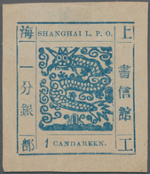 China - Shanghai: 1866, Large Dragon, Non-seriffed, 1 Cand. Blue On Pelure Paper, Liv. Pr. 63, Very - Sonstige & Ohne Zuordnung