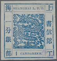 China - Shanghai: 1865, Large Dragon Non-seriffed, 1 Ca. Blue On Pelure Paper, All Sides Large Margi - Other & Unclassified