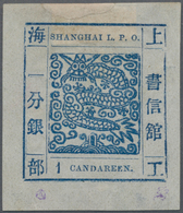 China - Shanghai: 1865, Large Dragon Non-seriffed, 1 Ca. Blue On Pelure Paper, All Sides Jumbo Margi - Other & Unclassified