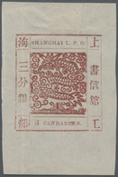 China - Shanghai: 1865, "Candareen." In The Singular, 3 Cands. Red-brown On Thin Wove Paper, Liv. 36 - Sonstige & Ohne Zuordnung
