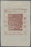 China - Shanghai: 1865, "Candareen." In The Singular, 3 Cands. Red-brown On Thin Wove Paper, Liv. 36 - Altri & Non Classificati