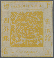 China - Shanghai: 1865, "Candareen." In The Singular, 4 Cands. Yellow On Thin Wove Paper, Liv. 9 Pr. - Autres & Non Classés