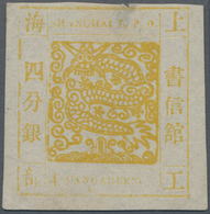 China - Shanghai: 1865, Large Dragon "Candareen" In The Singular, Non-seriff Digits, 4 Ca. Yellow On - Sonstige & Ohne Zuordnung