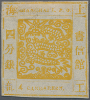 China - Shanghai: 1865, Large Dragon "Candareen" In The Singular, Non-seriff Digits, 4 Ca. Yellow On - Sonstige & Ohne Zuordnung