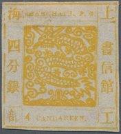 China - Shanghai: 1865, Large Dragon "Candareen" In The Singular, Non-seriff Digits, 4 Ca. Yellow On - Andere & Zonder Classificatie