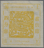 China - Shanghai: 1865, Large Dragon "Candareen" In The Singular, Non-seriff Digits, 4 Ca. Yellow On - Other & Unclassified