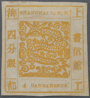 China - Shanghai: 1865, Large Dragon, "Candareens" In The Plural, Non-seriffed Digits, 4 Cand. Yello - Other & Unclassified