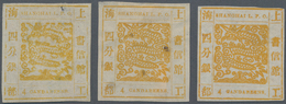 China - Shanghai: 1865, "Candareens." In The Plural, 4 Cands. Yellow On Thin Wove Paper, Three Singl - Sonstige & Ohne Zuordnung