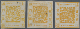 China - Shanghai: 1865, "Candareens." In The Plural, 4 Cands. Yellow On Thin Wove Paper, Three Singl - Other & Unclassified