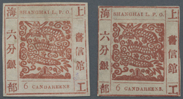 China - Shanghai: 1865, "Candareens." In The Plural, 6 Cands. Red-brown On Thin Wove Paper, Two Sing - Sonstige & Ohne Zuordnung