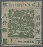 China - Shanghai: 1865, "Candareens." In The Plural, 8 Cands. Olive-green On Thin Wove Paper, Liv.32 - Autres & Non Classés